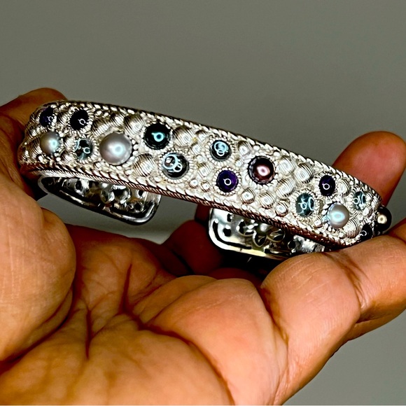 RARE Judith Ripka Silver Cuff with Gemstones and pearls - Picture 1 of 7